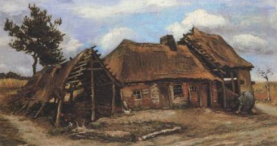 Vincent Van Gogh Cottage with Decrepit Barn and Stooping Woman (nn04) Germany oil painting art